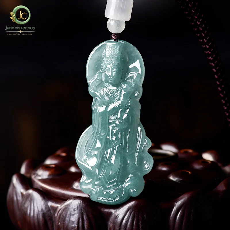 Genuine and naturalAJadeite blue water Mazu jade pendant, ice-type, unisex, for protection and peace, wholesale jade ornaments