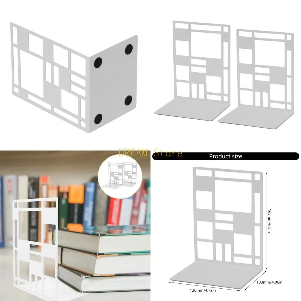 

2 Pcs Simple Bookends Book Stoppers Metal Bookends Book Holders Hollow Out Book End for Library Bedroom best sale