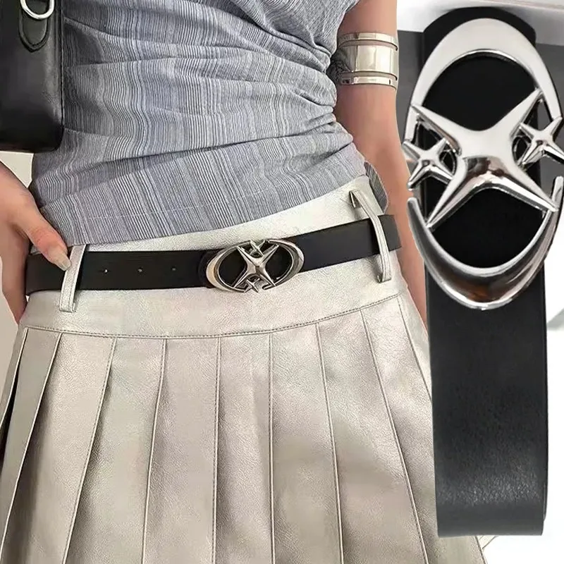 

Новые винтажные панк-ремни с пряжками в виде луны и звезд для женщин, готический ремень Y2K с металлическими крестами, декоративный пояс из искусственной кожи для брюк