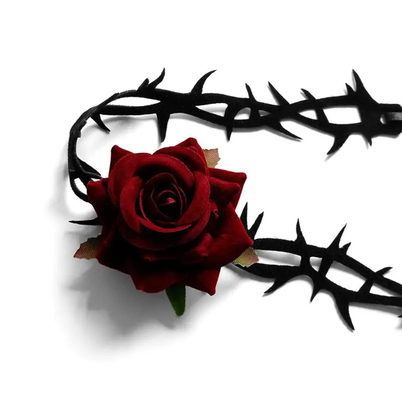 Halloween Gothic Choker Necklace Floral Velvet Choker Collar Short Necklace Red Rose Charm Necklace Vintage Tattoo Lace Wedding