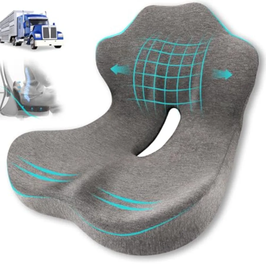 Seat Cushion, Memory Foam Truck Seat Cushion, L-Shaped Ergonomic Design Chair Cushion with Lumbar Support for Back Pressure Rel