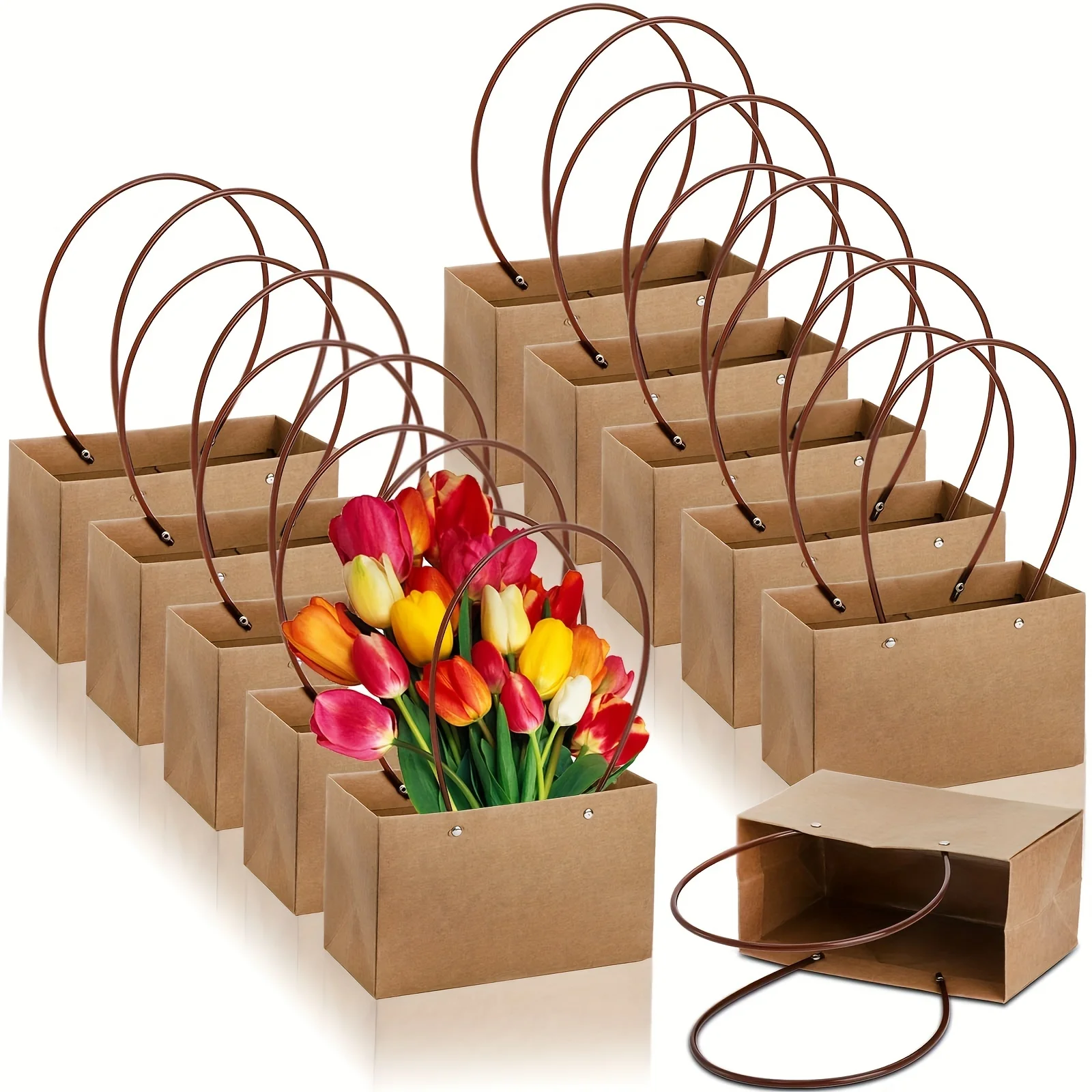 Kraft Paper Folding Tote Bag-shaped Waterproof Teacher's Day Basket, Flower Box, Floral Art Arrangement, Gift Flower Bag