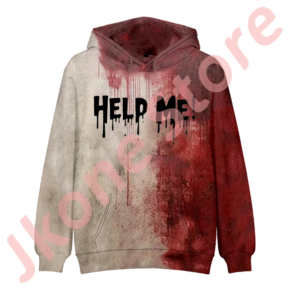 

Help Me Bloody Hoodies Halloween Blood Horror Merch Pullovers Cosplay Women Men Fashion Hooded Sweatshirts