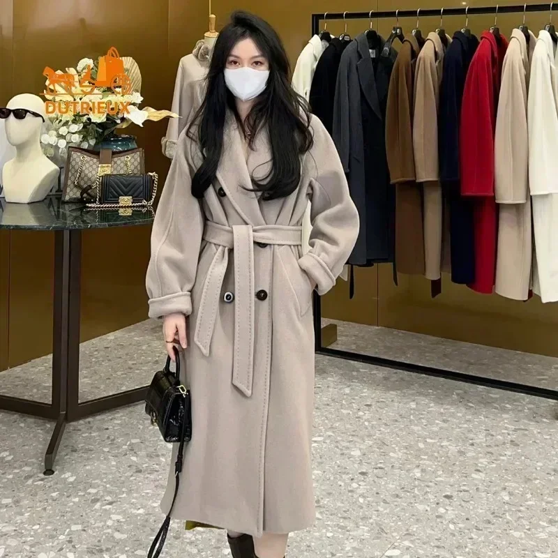 DUTRIEUX Top Quality Women Coat, Luxury Double Faced 10% Cashmere 90% Wool Women Long Coat Jacket,Winter Cashmere Coat for Women