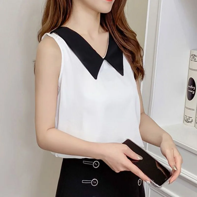 

Sleeveless Hollow Out White Shirt Tops Summer New Solid Color All-match Lacing Office T Shirts Fashion Elegant Women Clothing