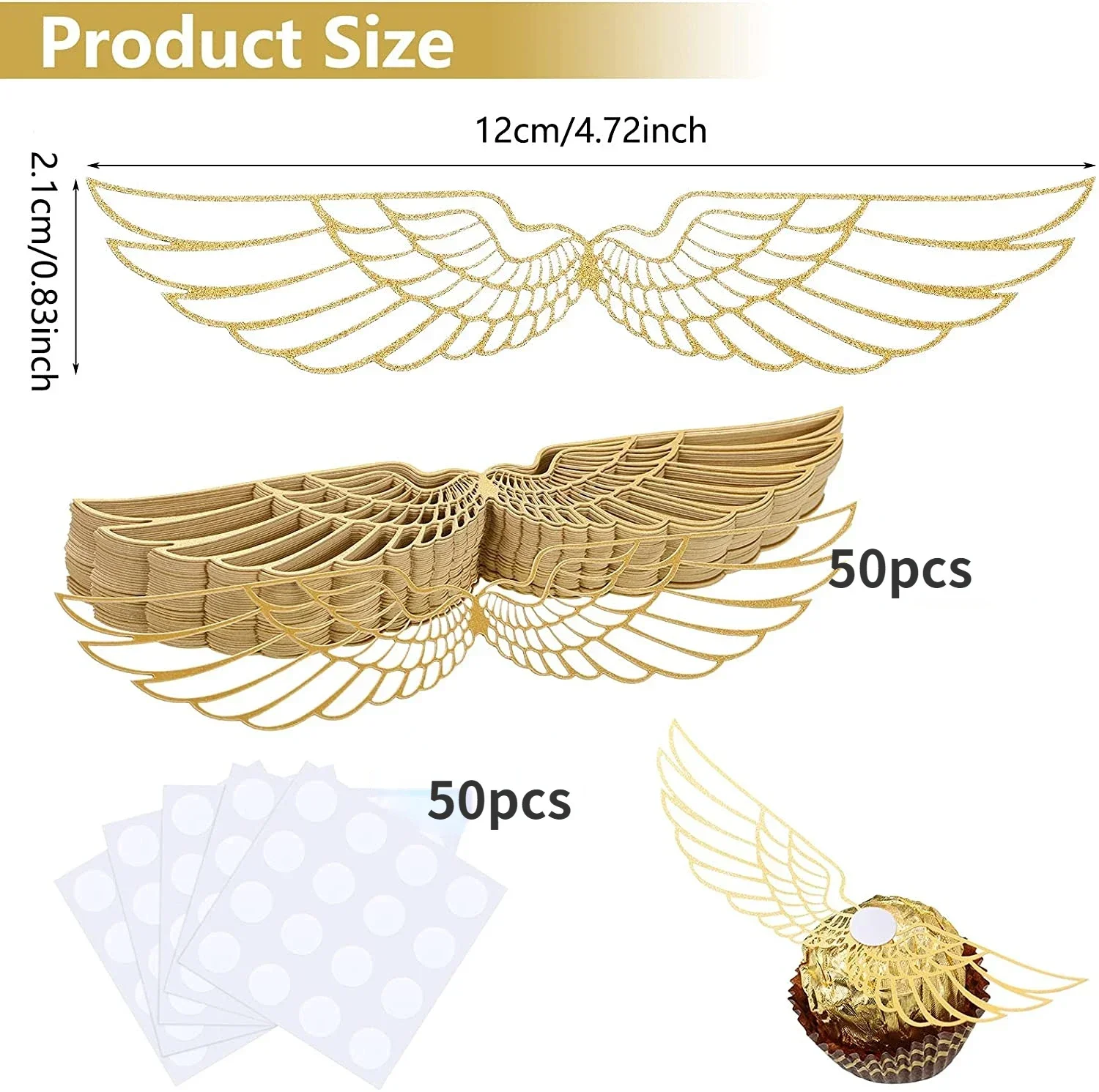 50/200pcs Gold Pearl Paper Wizard Party Chocolate Decoration Hollowed Wings Cupcake Supplies Baking Decorating Tools