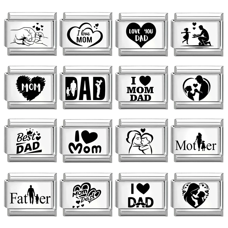 Y2K Laser Engraving Love Italian Charm Links Fit 9mm Stainless Steel Bracelet DIY Making Father's Mother's Day Gift Wholesal