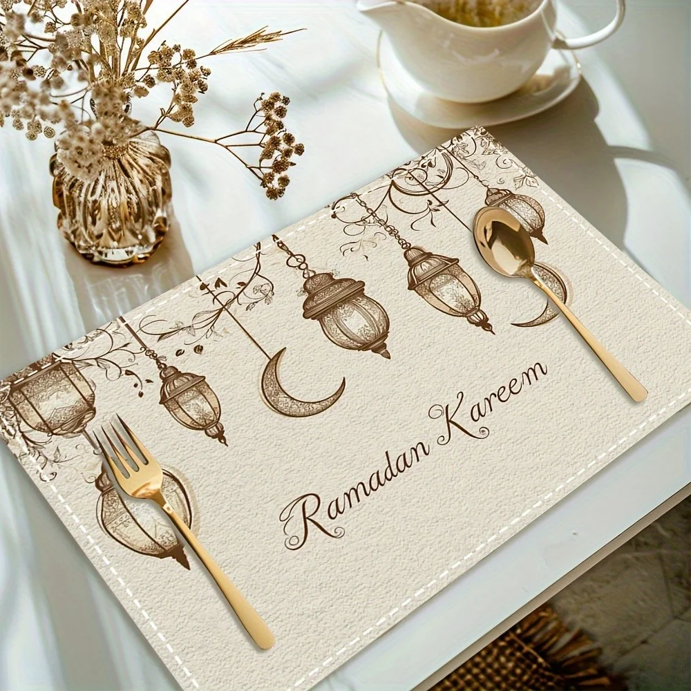 1PC Happy Ramadan Lantern and Moon Pattern Placemats, Table Decorations, Holiday Party Arrangements