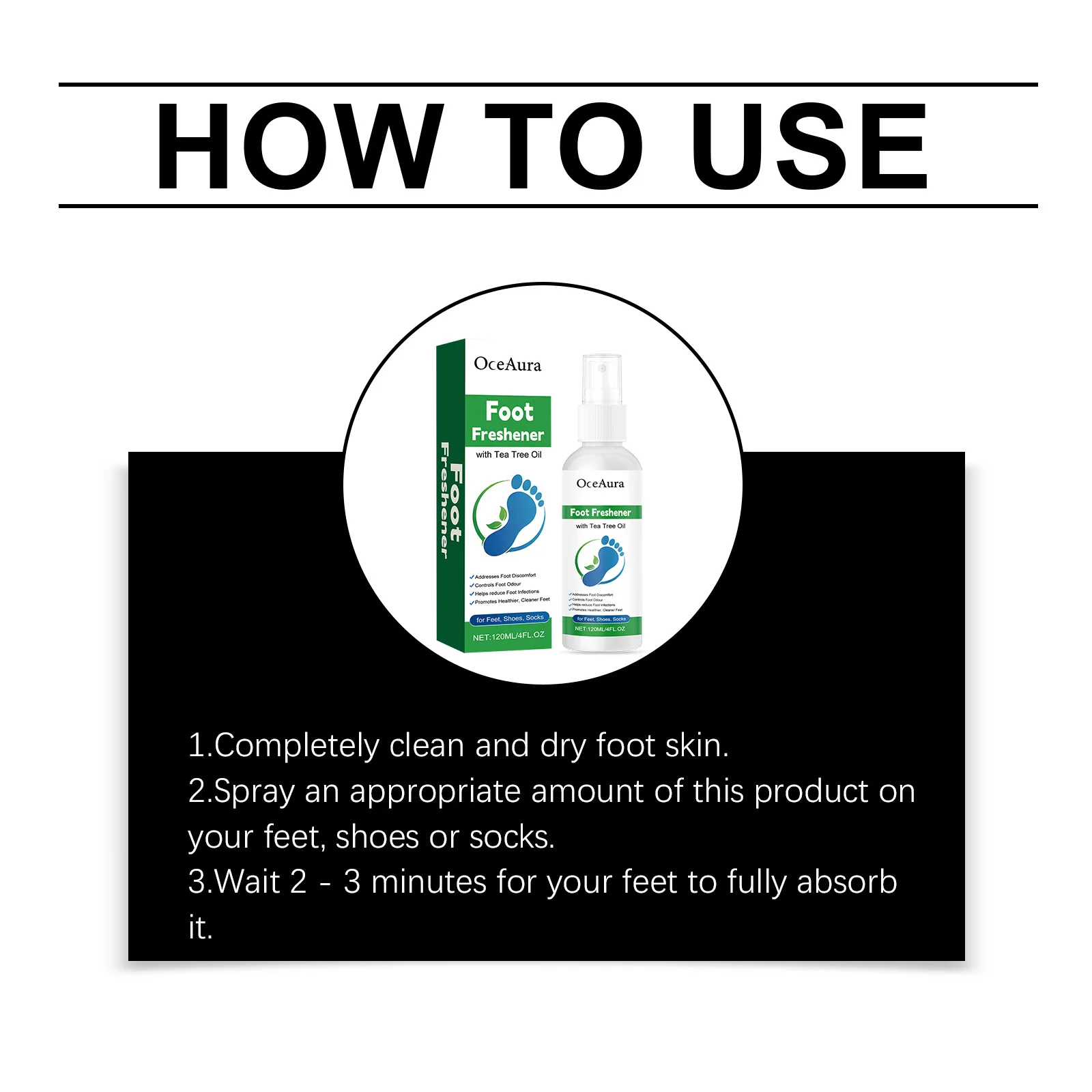 OceAura Foot Freshener Spray with Tea Tree Oil Deodorizing Sweat Absorbing Odor Eliminating Moisturizing Refreshing Foot Spray view 6