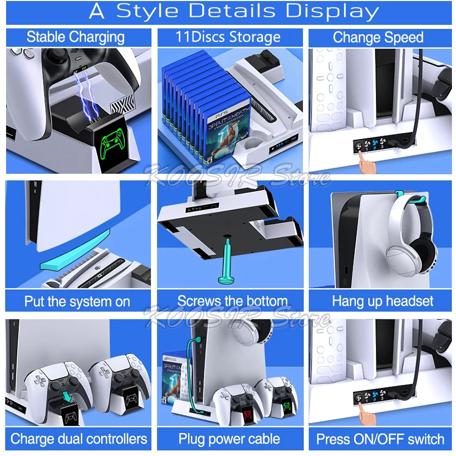 Untuk PlayStation 5 PS5 Disc & konsol Digital dudukan pendingin Radiator Play Station PS 5 Headset Holder 2 pengontrol Charger 2 kipas