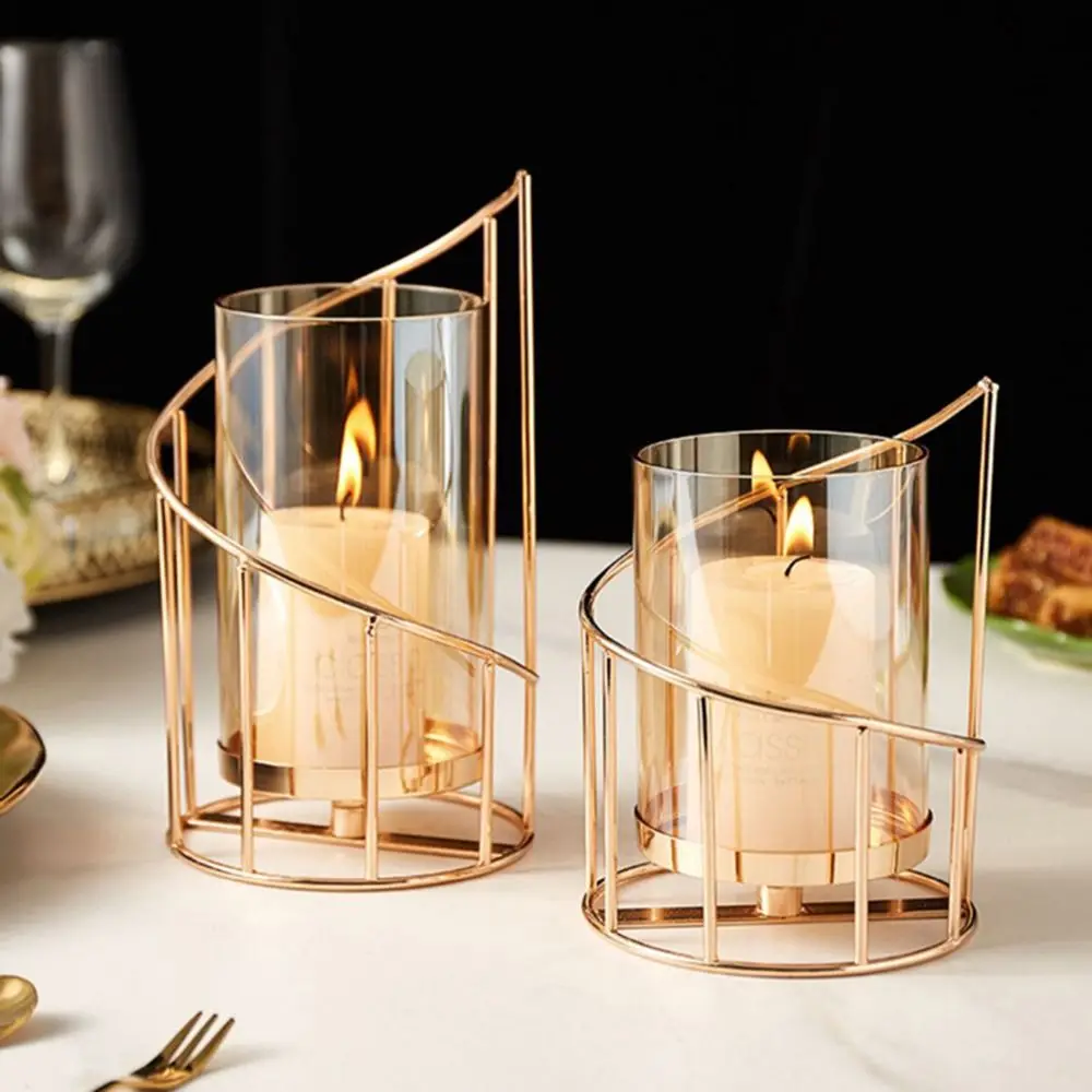 

Golden/Black Metal Glass Candle Holder Detachable Ornaments Desktop Decorative Vase Rust-proof Flat Bottom