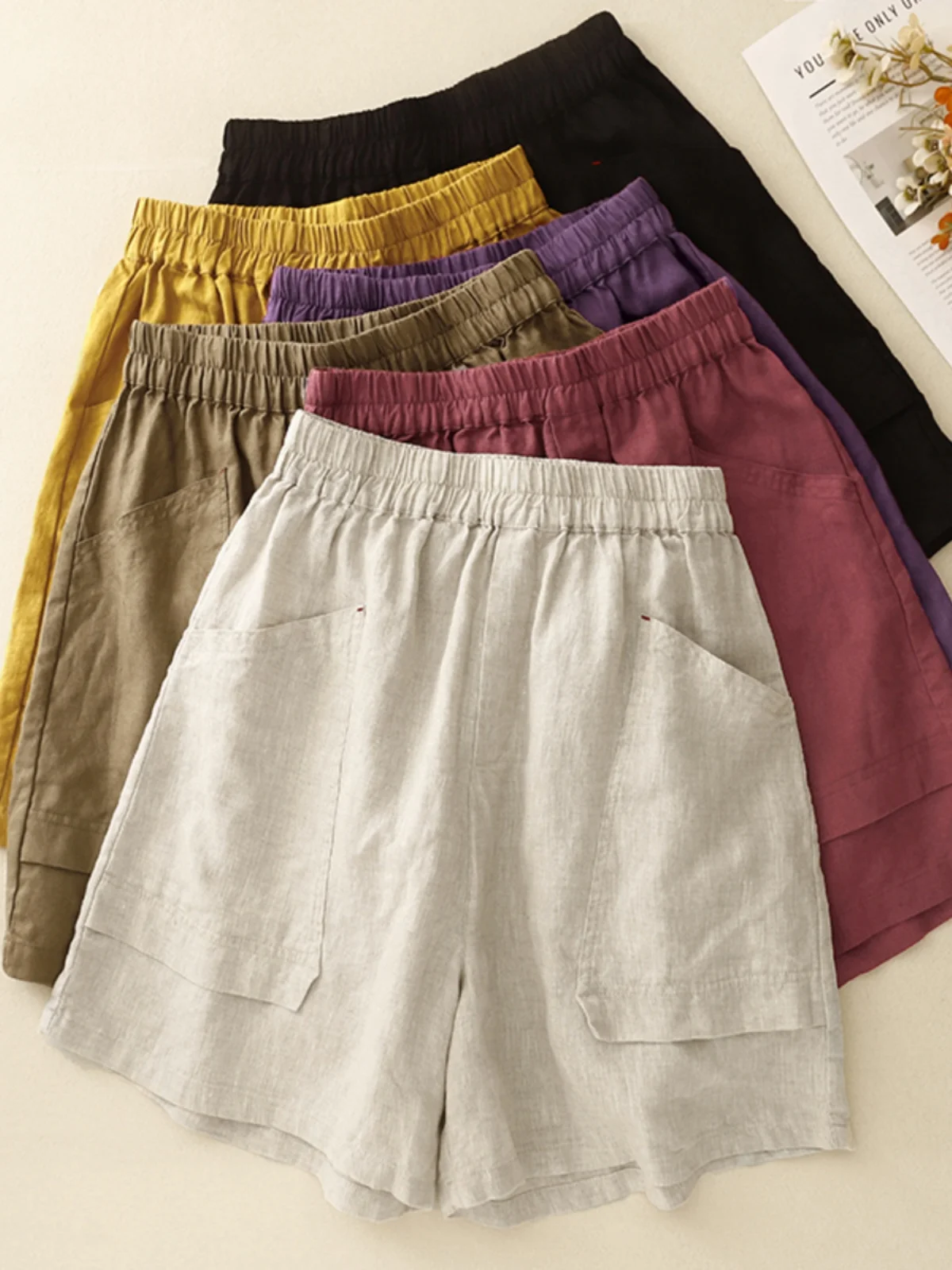 2025 Nieuwe Retro Artistieke Katoen Linnen vrouwen ort Broek Losse Taille Grote ket Wijde Pijpen Rechte Buis Broek Afslanken effect