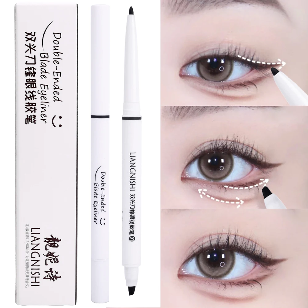 Double Head Black Brown Blade Eyeliner Pen Waterproof Lasting Smooth Lying Silkworm Eyes Liner Pencils Korean Makeup Cosmetics