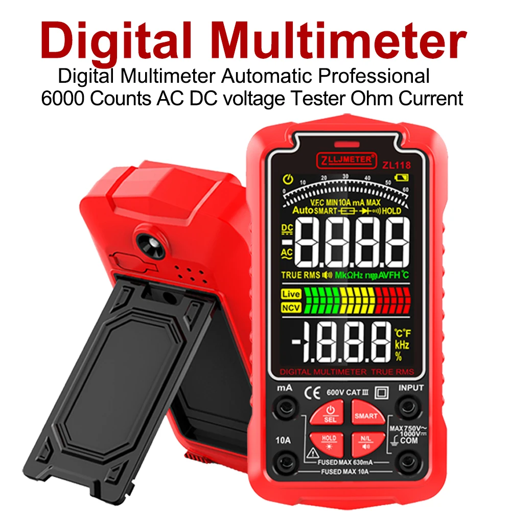 multimetro digital automatico profissional 6000 contagens ac dc testador de tensao ohm amperimetro atual com suporte multimetro digital 01