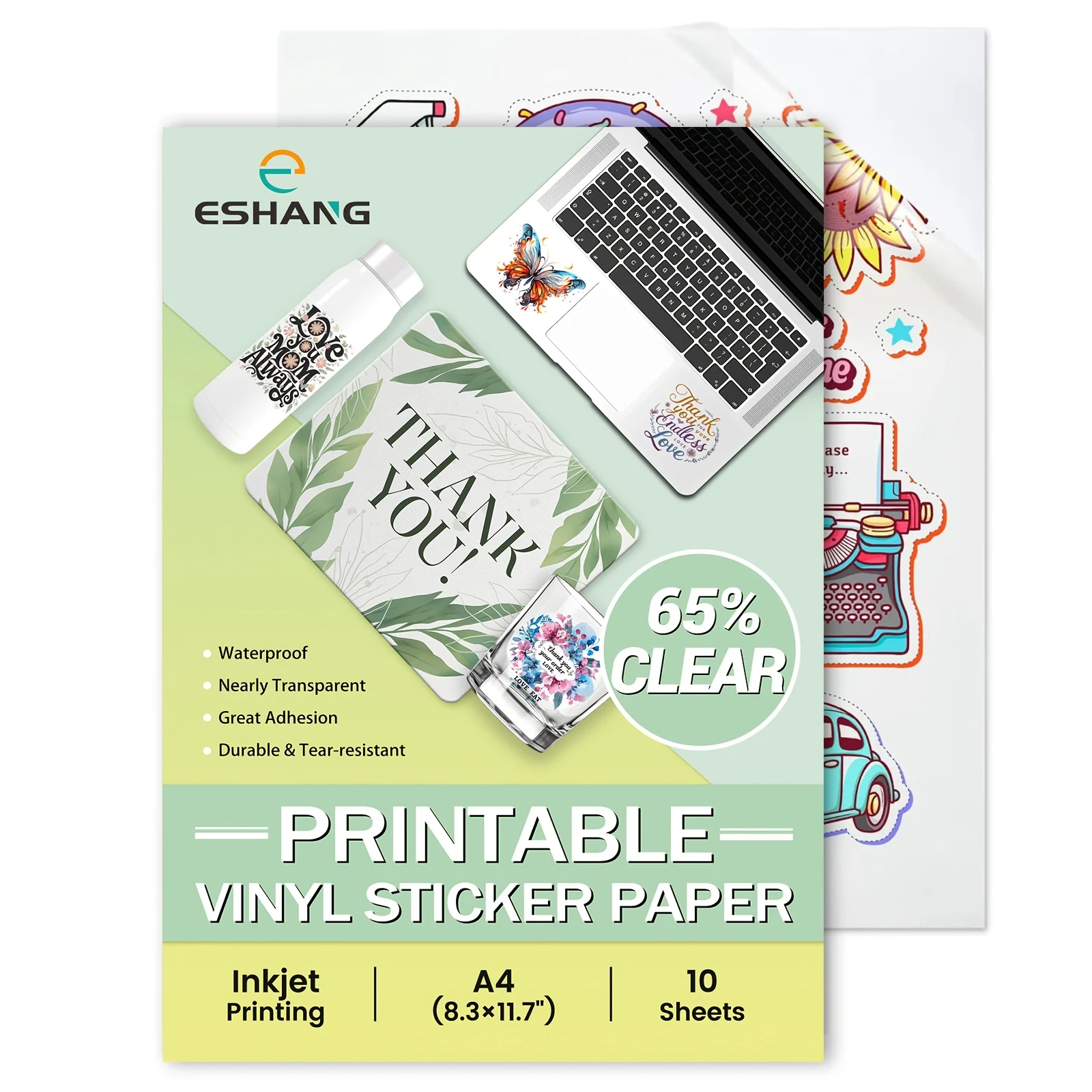 A4 10 ورقات شفافة واضحة قسط ملصق فينيل قابل للطباعة ورقة صفائح ذاتية اللصق 8.3x11.7 بوصة مقاوم للماء يجف بسرعة