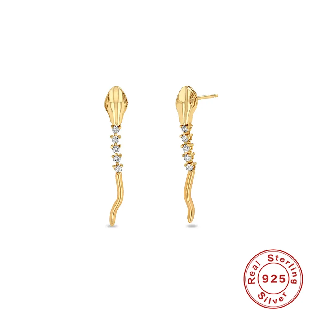 European and American Gold Color Stud Earring 925 Sterling Silver Ins Simple Personality Versatile Cobra Earrings