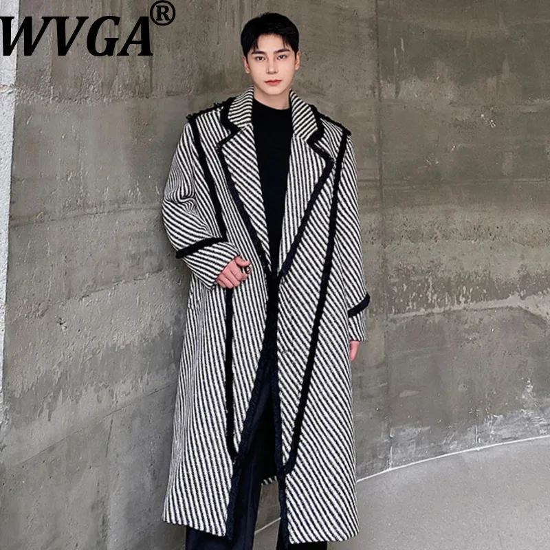 

WVGA осень-зима новый мужской прилив утолщенные саржевые длинные шерстяные куртки нишевые шикарные повседневные плащи с отложным воротником Ins Y2K W12938
