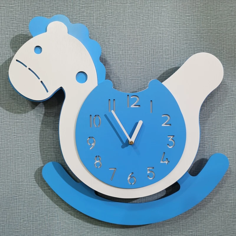 Running Trojan horse punching-free wall clock creative cartoon animals pony children's room decoration mute art wall