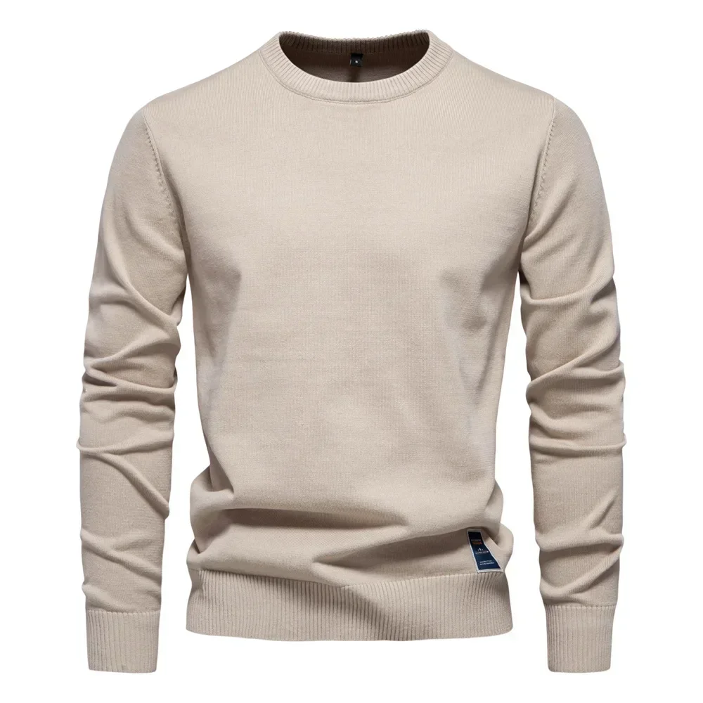 New Mens Sweater High-quality Cotton Solid Round Neck High Elasticity Warm Knit Pullover Street Fashion Casual Men Sweatshirt