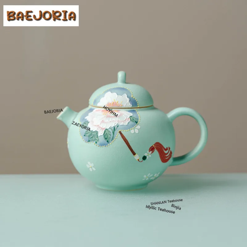 BAEJORIA 145ml Hand-painted Peony Teapot Boutique Tea Infuser Pot Tea Maker Kettle With Filter Tea Services Ornaments