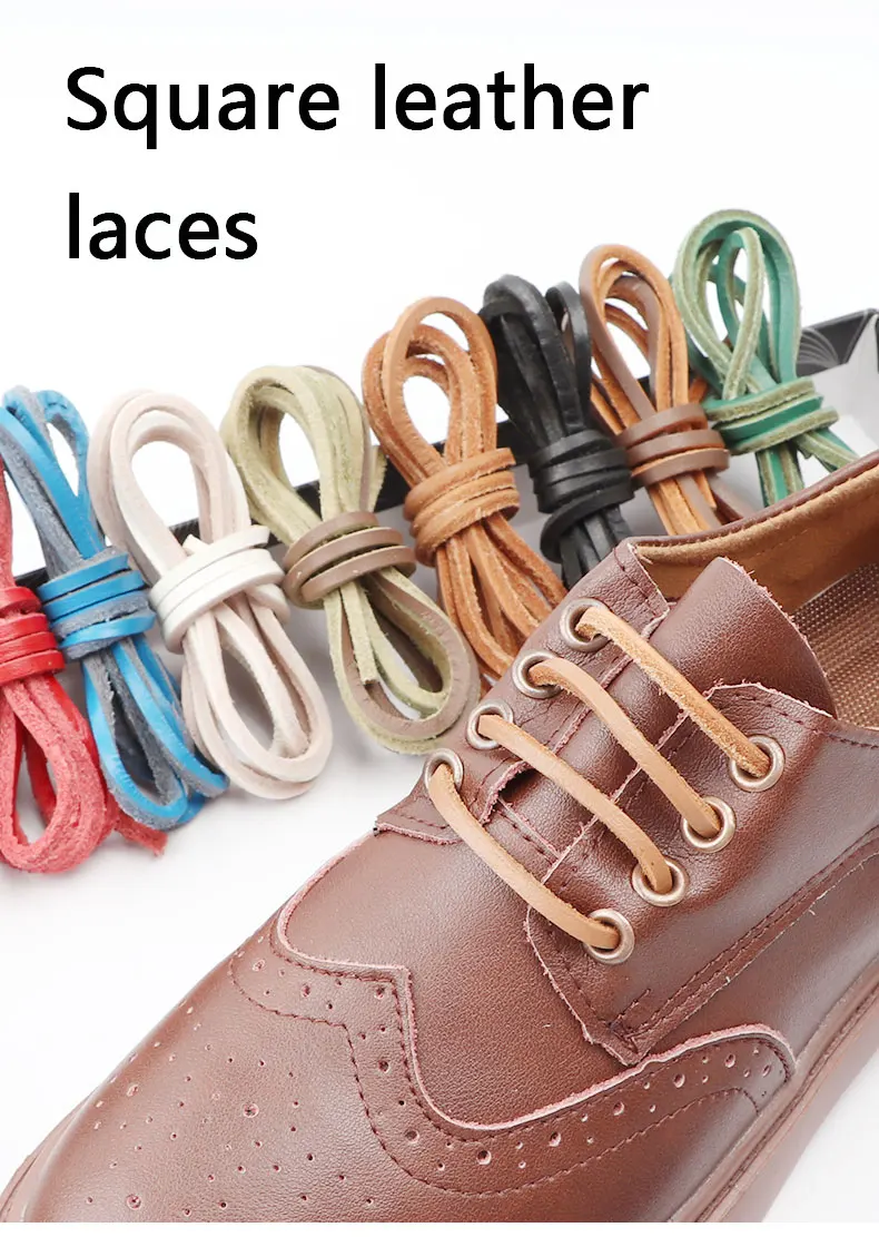 Neue, hochwertige, flache Schnürsenkel aus massivem Leder, klassische, mehrfarbige Freizeitschnürsenkel, Outdoor-Unisex-Stiefelschnürsenkel – Detail 1