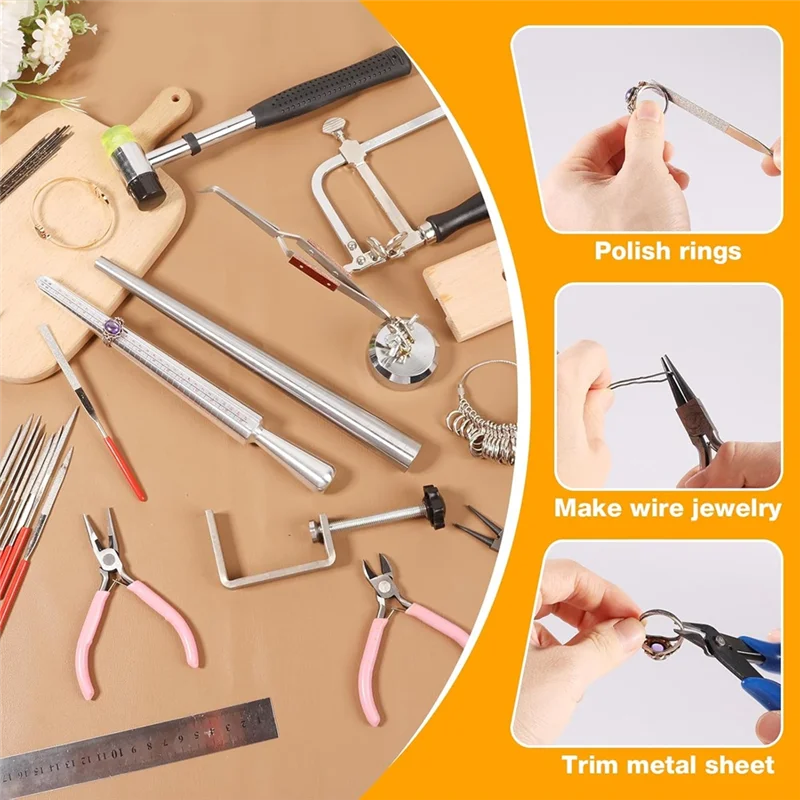 ABJI-Jewelers طقم أدوات مشبك خشبي لخاتم مغزل أداة قياس مطرقة المطرقة لإطار منشار المجوهرات