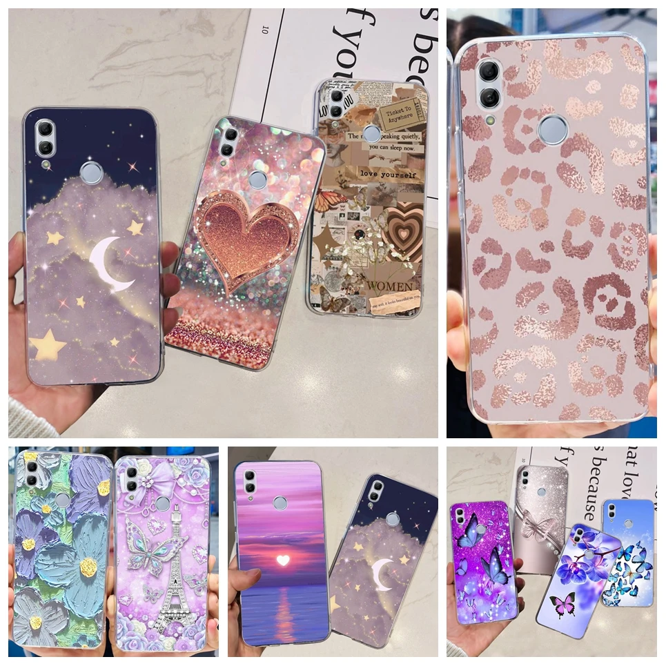 For Honor 10 Lite Back Case Soft TPU Silicone Soft Bumper Funda Women Fashion Flower Jelly Pattern Cover Honor 10i  10Lite Etui