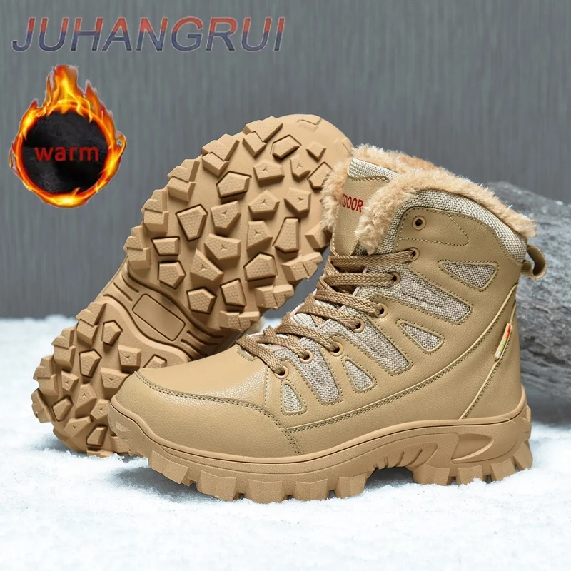 

Зимние теплые высокие короткие ботинки для мужчин, толстые флисовые и противоскользящие зимние ботинки, водонепроницаемые теплые мужские походные ботинки, уличные кроссовки