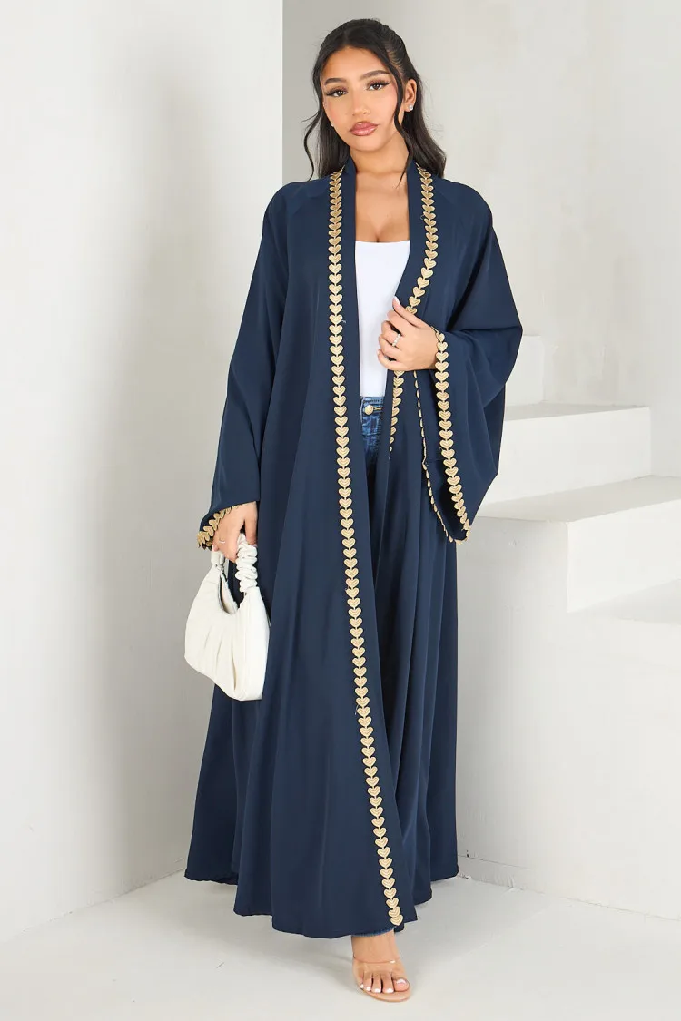 Muslim Women Long Loose Open Cardigan Abaya Robe Turkey Spring Summer Trimmed Cardigan Middle East