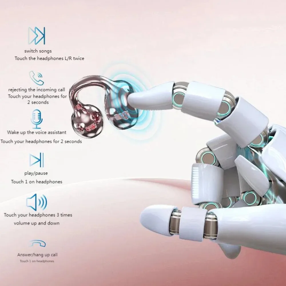 

Rotating Love-Heart Bluetooth Ear-Clip Earphone Long Battery Life Hifi Sound Noise Reduction Earbuds For Sports Listen Music