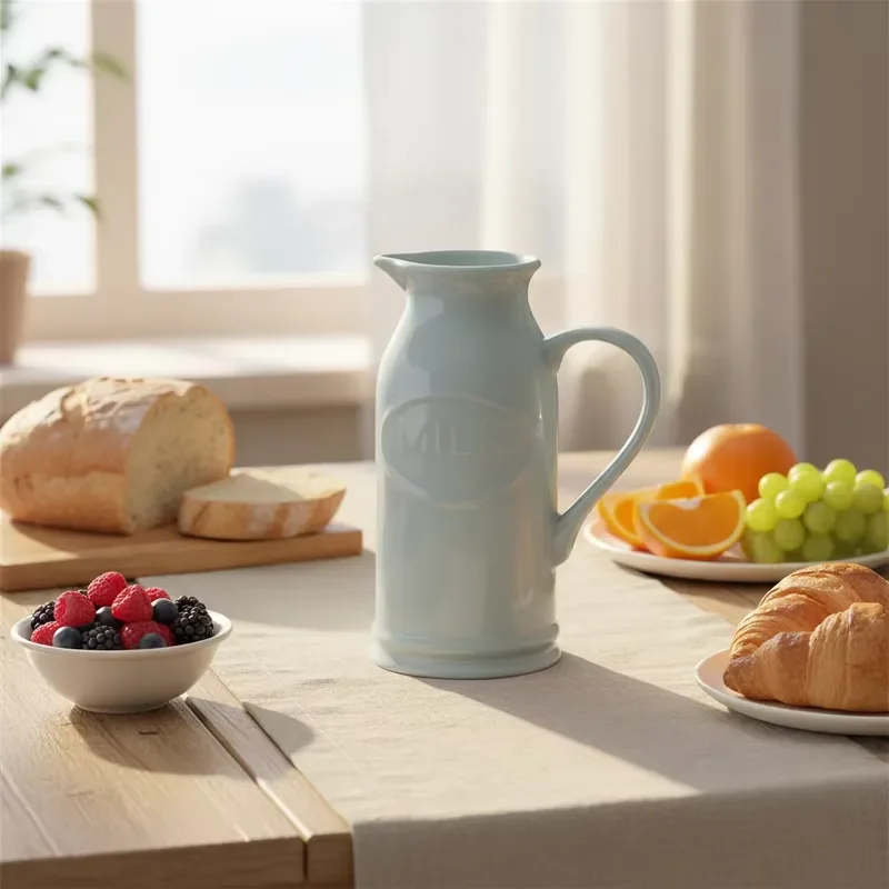Wholesale High Quality Light Gray Large Capacity Ceramic Milk Jug for Restaurant Hotel Home Use