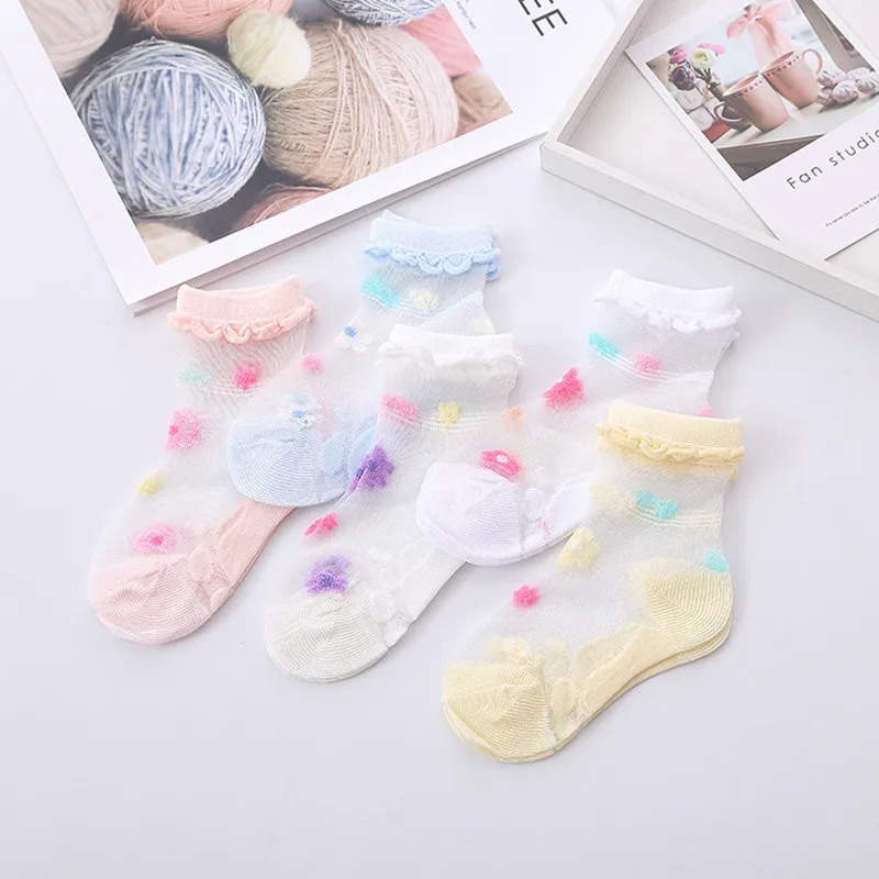 5Pairs Summer Kids Girls Socks Mesh Breathable Baby Girl Socks Children Trendy Elastic Lace Flowers Princess Sock For 1-12Years