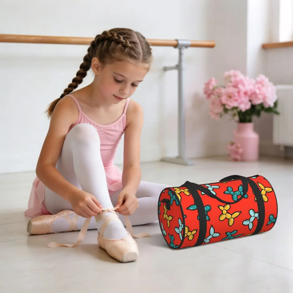 Balloon Animal Dogs Pattern In Red Luggage Bag Multi-Functional Duffle Tote Bag Handbags Gym Bags Fitness Bag for Boys Girls
