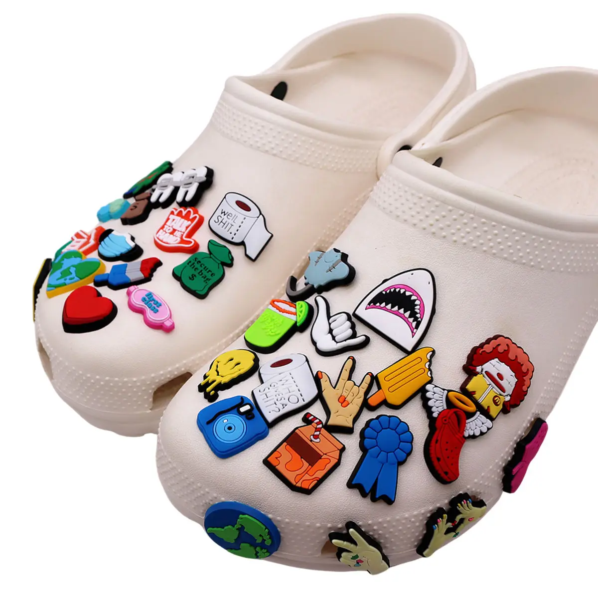 Novelty 1pcs Funny PVC Shoe Charms Clown Shark Toilet Paper Sandals Decorations Slippers Accessories for Kids Party X-mas Gifts