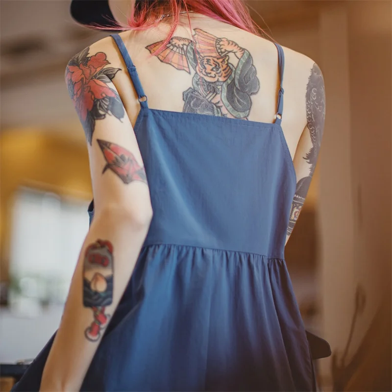 Women's Sleeveless Utility Maxi Dress with Pockets - Blue