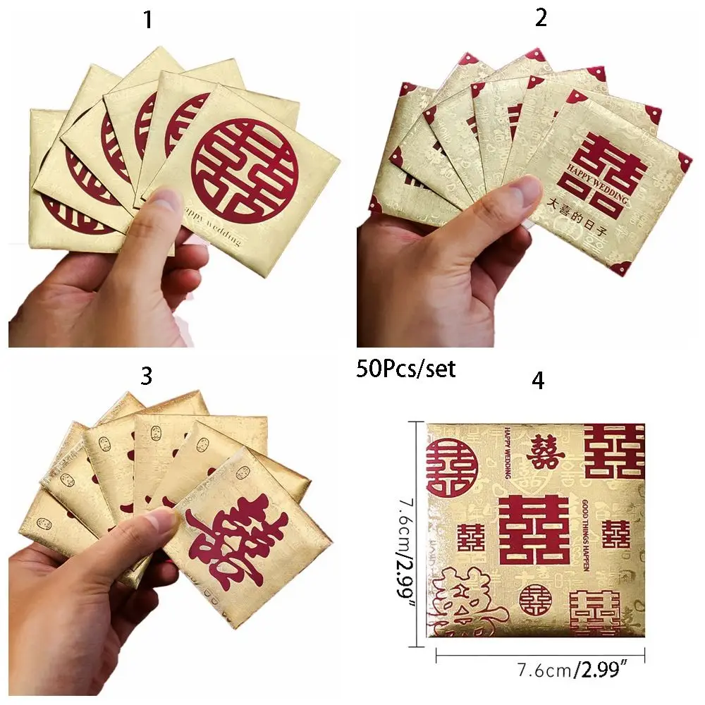 50 pçs palavras de bênção casamento pacote vermelho tradicional auspicioso porta-bloqueio envelopes vermelhos papel chinês saco feliz doméstico