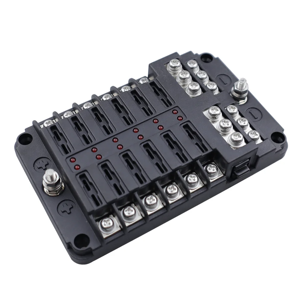 12 Road Auto Fuse Box Insert Screw Wiring Model Positive and Negative with Light RV Bus Accessories