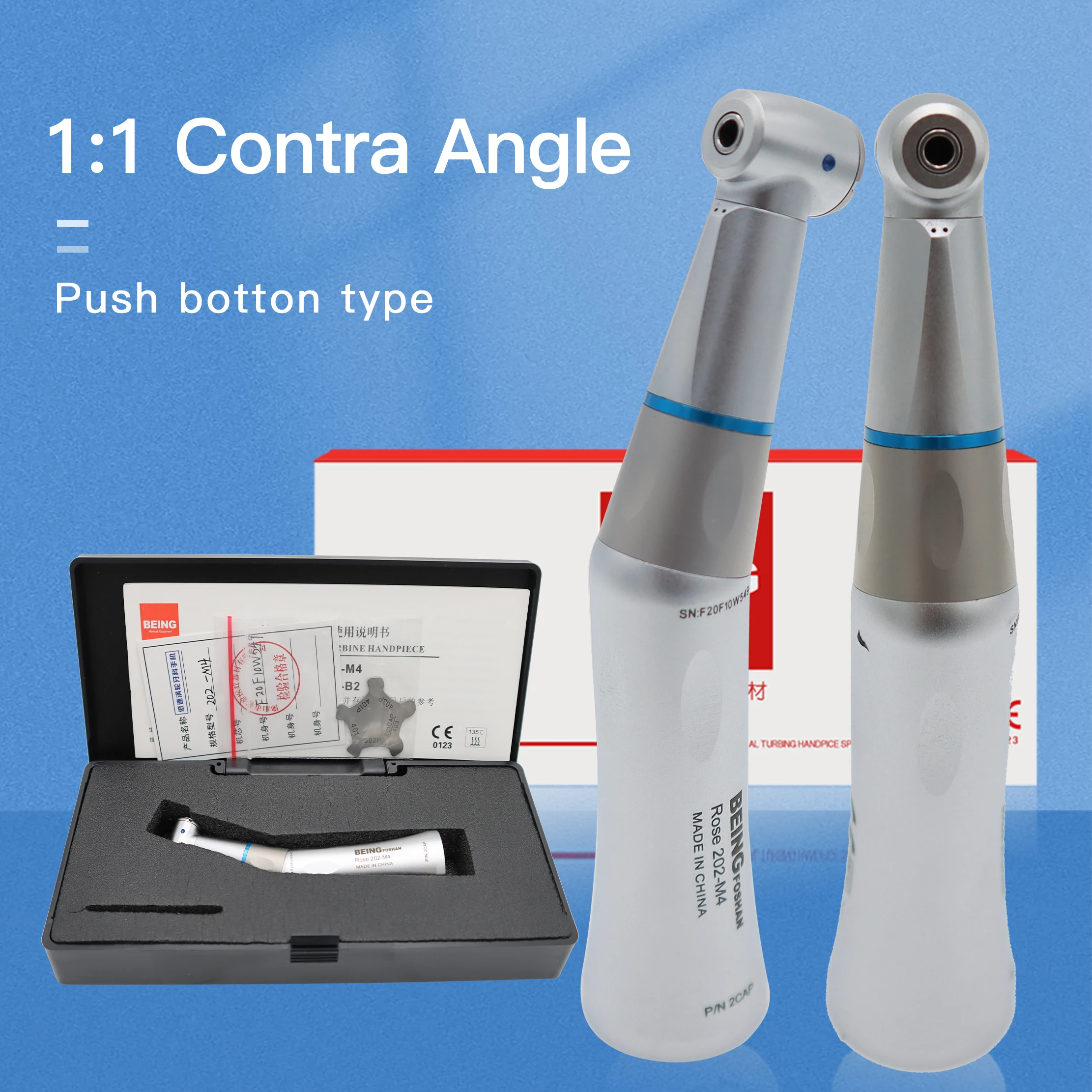 

Being Dental Push Button low Speed Handpiece Clinic Used Dental 1:1 Contra Angle Surgery without LED