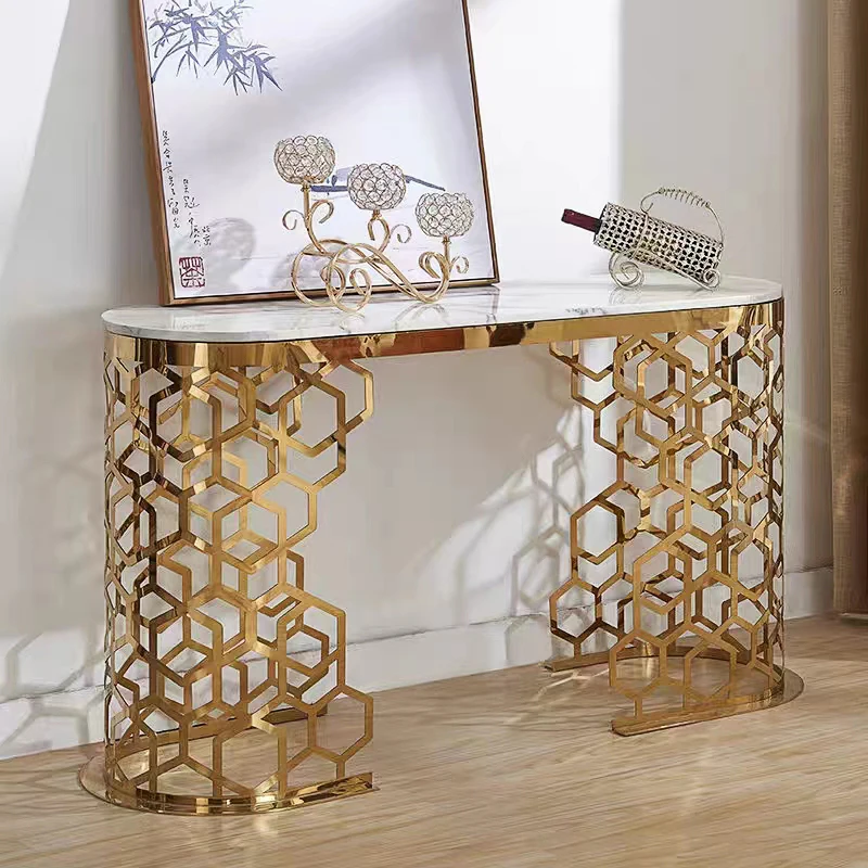 

Hot Sale Modern Simple Marble Rectangular Console Table Luxury Golden Hallway Console Table