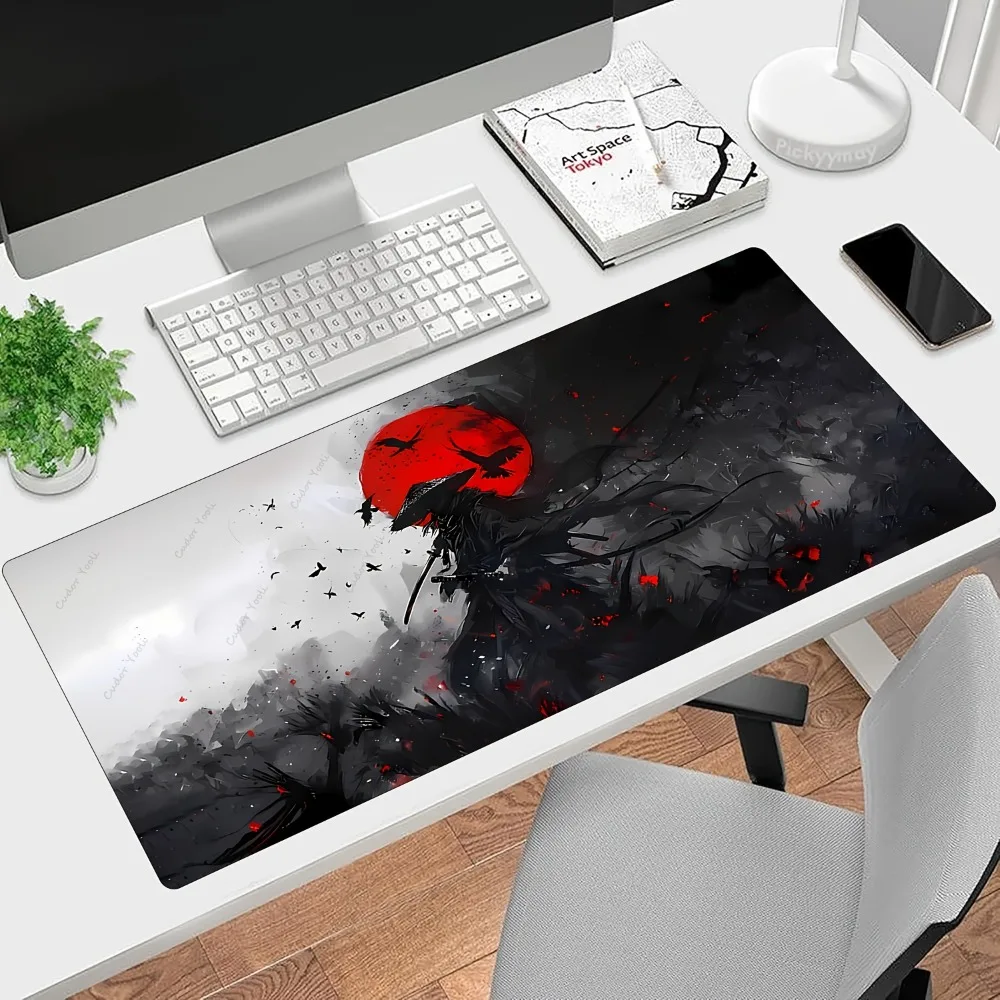 CIFBUY Mouse Pad Large Gaming Mat Non Slip Rubber Samurai Red Moon Crows Ink Art Desk Protector for Laptop Office Home Computer