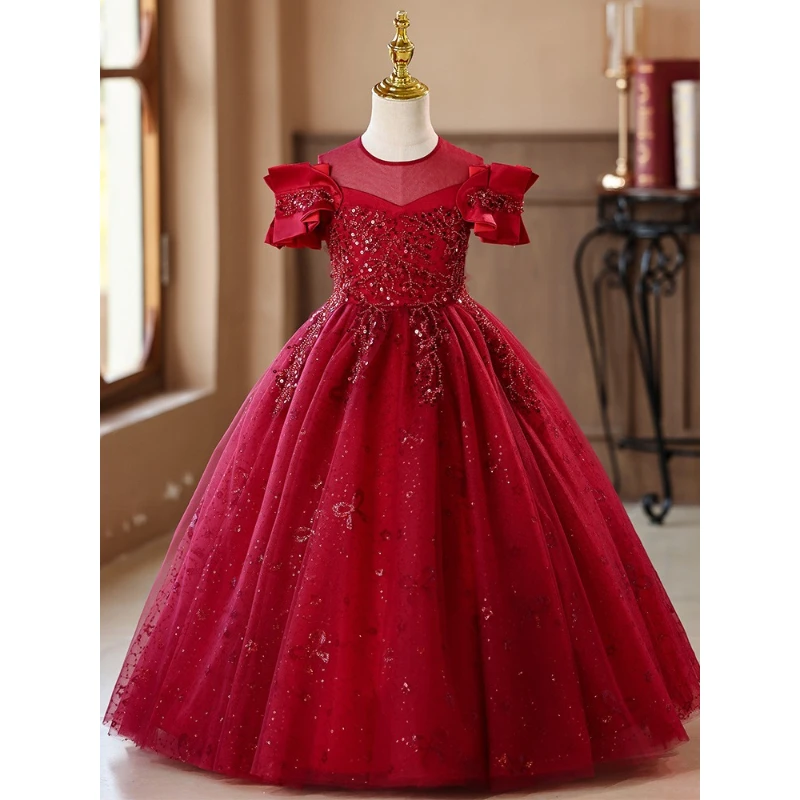 Vestido de casamento com lantejoulas para meninas de 3 a 12 anos, festa de aniversário, cerimônia de formatura, concurso, feriado