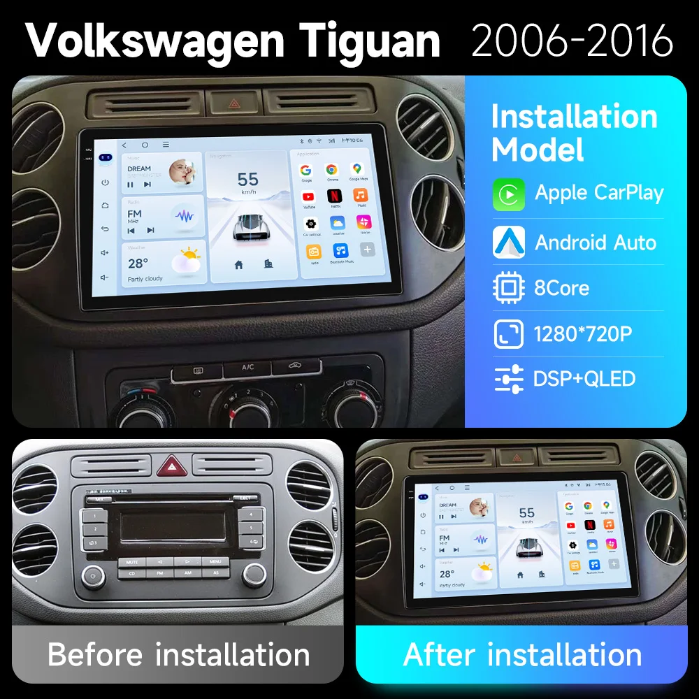 Car Radio Android 15 For Volkswagen VW Tiguan 2006 - 2016 Golf Carplay Radio GPS Stereo Auto Touch Screen Multimedia