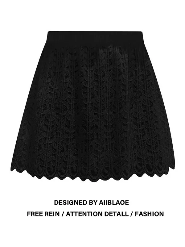 

plus Size Women's Lace Inner Wear Skirt High Waist A-Line Short Autumn Winter Fashionable Beautiful Drapey Office Commute Skirt