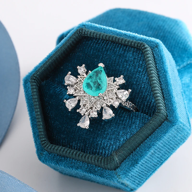 

Роскошное небесно-голубое кольцо премиум-класса с бриллиантами, милое стильное кольцо S925, посеребренное вечерние свадебные украшения для помолвки для женщин