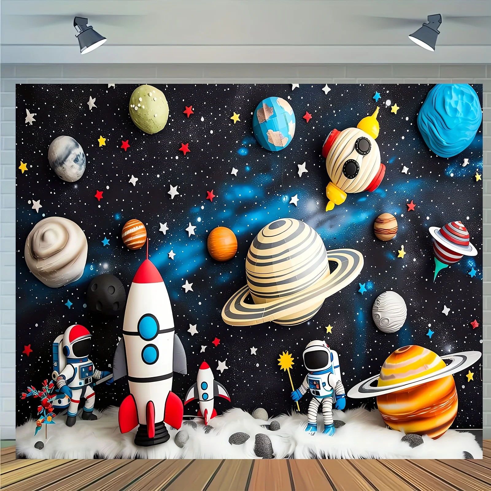 Space themed party backdrops,cartoon rocket and planetary designs,multi-purpose photography banners for birthdays