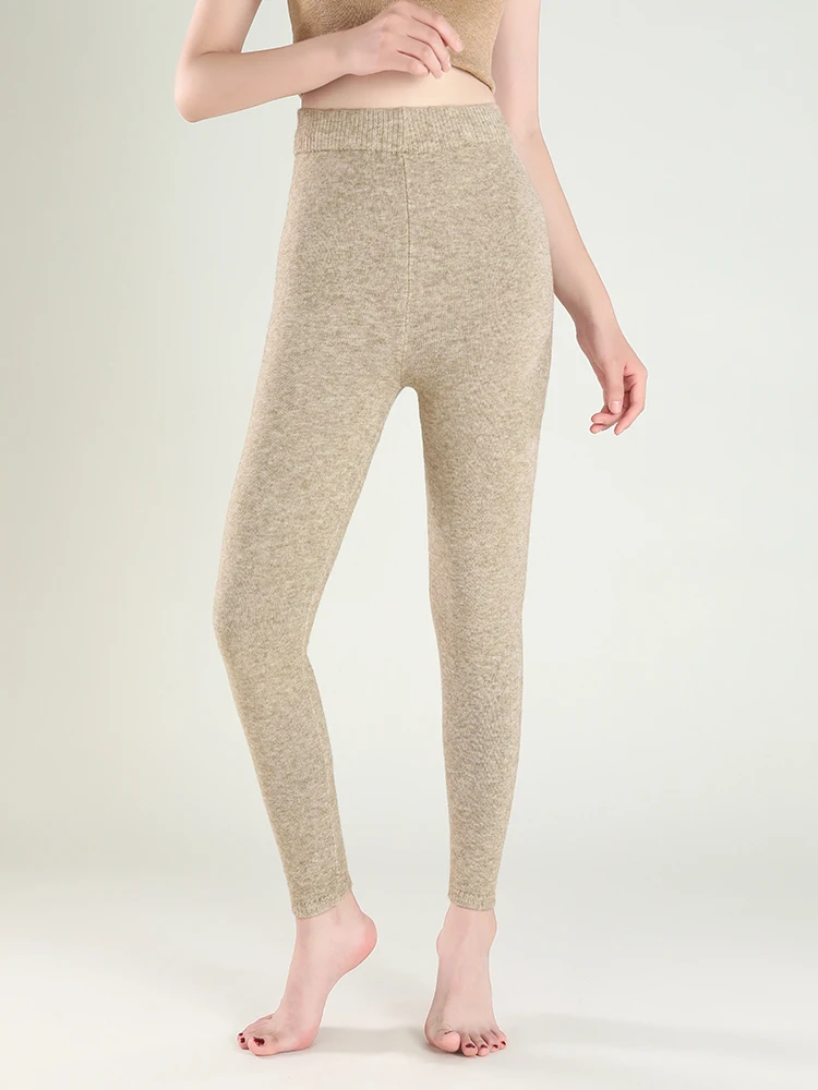 Women's Cashmere Knitted Pants Slim Fit Seamless Warm High Elasticity Wool Yarn Tummy Control Base Layer Long Pants