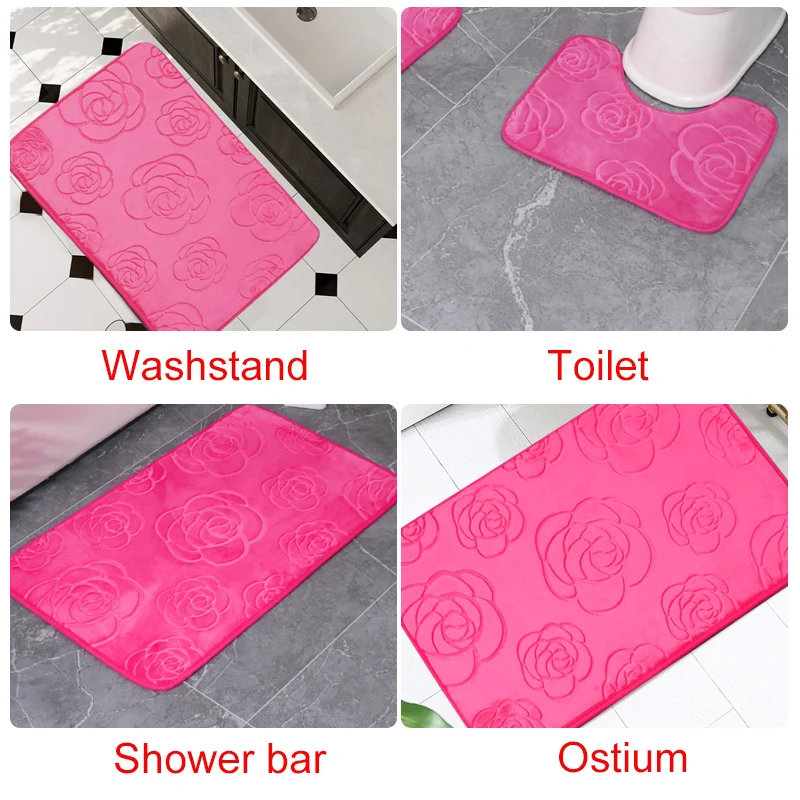 Bathroom Rugs,Roses Rose Embossing Bath Rugs,Non Slip Bath Mats,Water Absorbent,Washable Bath Rugs for Tub,Toilet and Floor