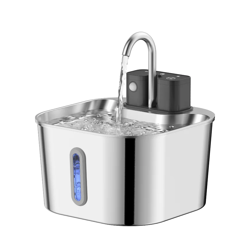 2.2L Stainless Steel Wireless Battery‑Powered Pet Fountain, Motion‑Sensor Silent Filtered Dispenser with Viewing Window for Cats