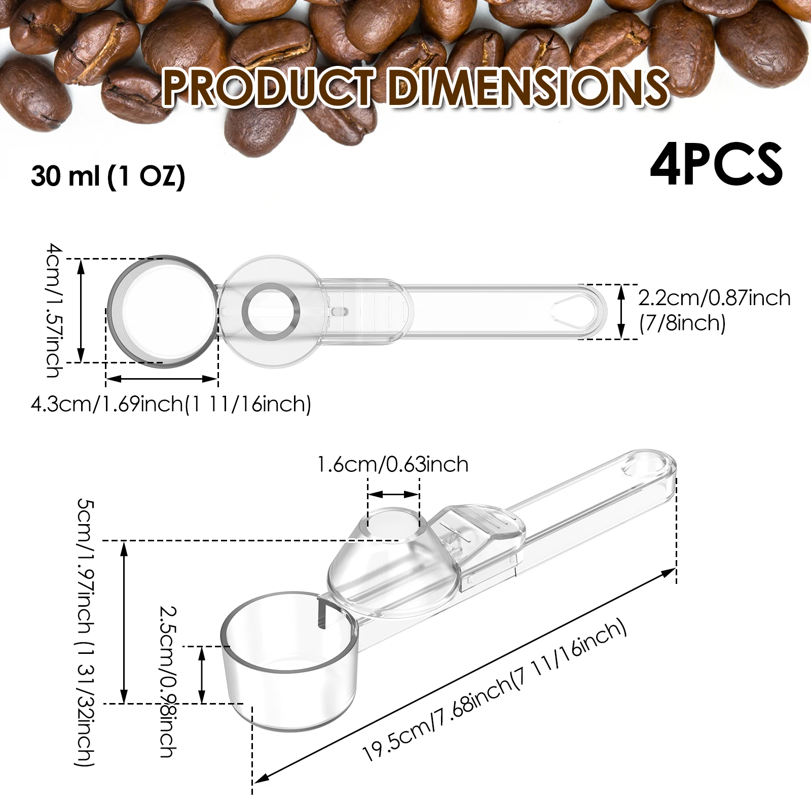 4pcs Coffee Scoop with Funnel for K Cup Refillable Coffee Pods, 30ml Measuring Spoon with Sliding Leveler Coffee, Protein Powder