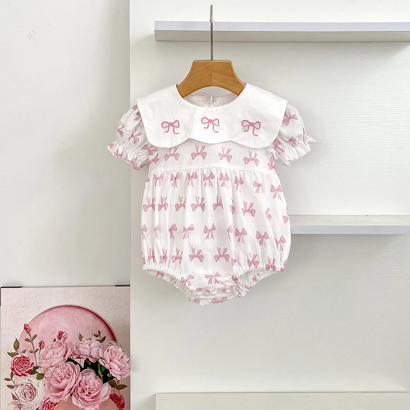 

Newborn Princess Baby Girls Bodysuits Cotton Baby Summer Clothing Cute Embroidered Bow Infant Clothes Toddler Infant Bodysuits
